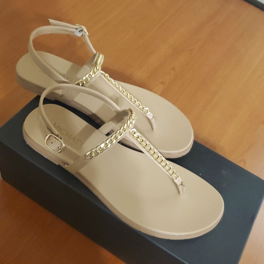 Tan Sandals with Gold Accents